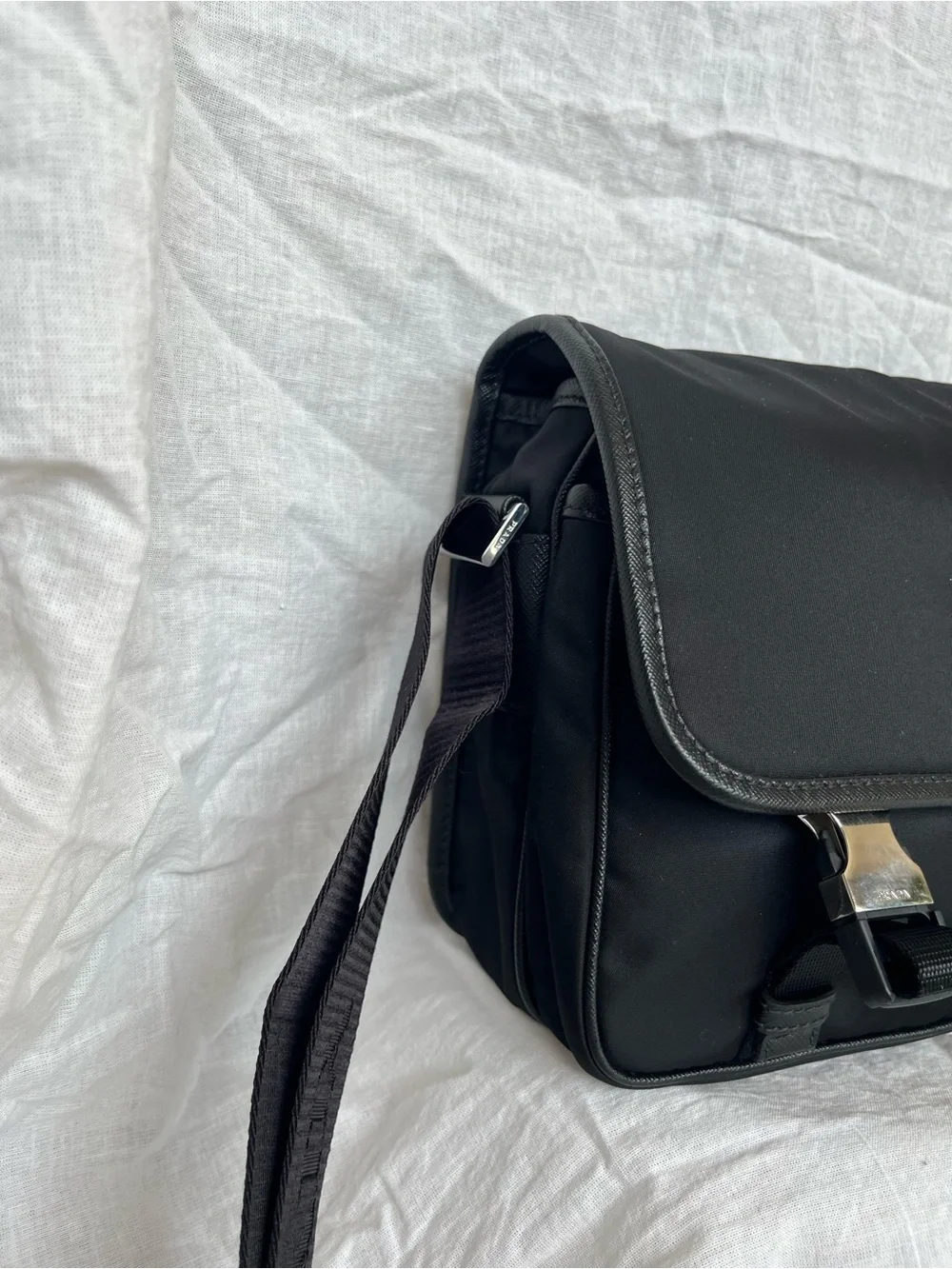 Prada Black Nylon Messenger Bag with Front Buckles